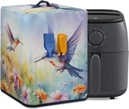 Vista 18 de Air Fryer Oven Dust Cover with Handle and Pocket, Easy Cleaning Electric Appliance Cover, Brown Flower Flor marrón (Brown Flower)