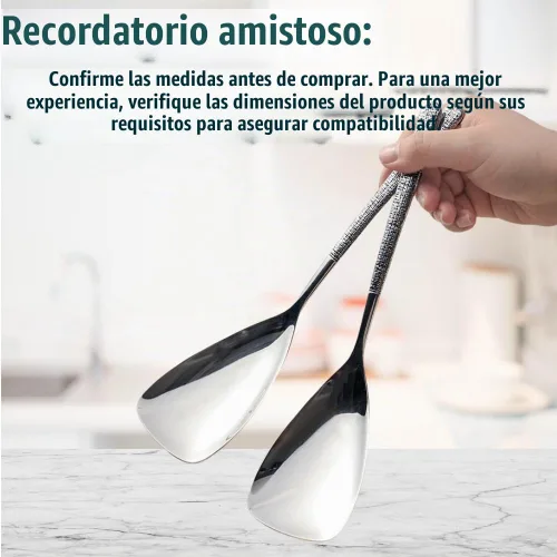 Vista 3 de Cucharas de servir de acero inoxidable SUS 304 de 10.4 pulgadas, cucharas en forma de pala, aptas para lavavajillas, paquete de 2