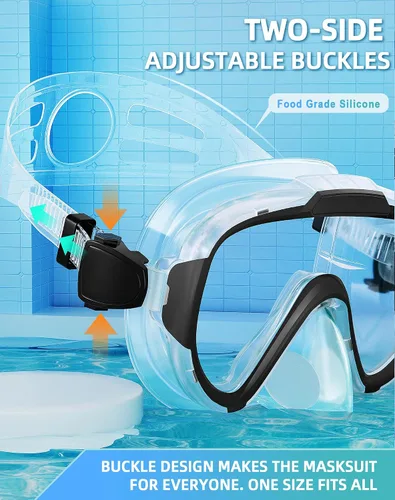 Vista 7 de Gafas de natación para adultos y niños, gafas de natación antivaho con cubierta para la nariz, sin fugas, máscara de buceo de esnórquel transparente