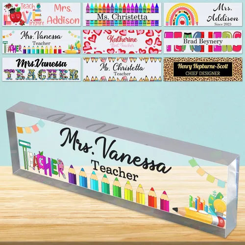 Vista 21 de Placa de nombre de escritorio personalizada para profesores, placa de identificación de bloque de acrílico personalizada para oficina, placa