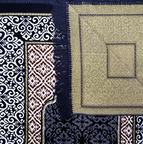 Vista 7 de Juego de alfombras de oración islámica de terciopelo (alfombra gruesa de oración, 99 cuentas de oración Tasbih, sombrero kufi de algodón negro), Azul