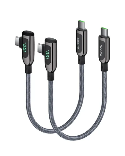 Vista 9 de SOOPII 100W Cable USB C a USB C de Ángulo Recto, Cable de Aleación de Zinc de 1 Pie de Tipo-C Trenzado de Nylon con Pantalla LED para iPad