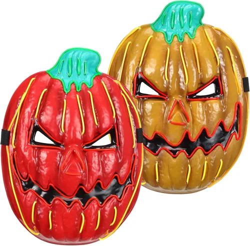 Vista 8 de 2 máscaras de calabaza de Halloween, máscara de miedo para Halloween, festival, cosplay, fiesta, decoración, disfraz