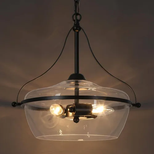 Vista 6 de ZEVNI Candelabro negro de 3 luces, lámpara moderna de mediados de siglo, lámpara colgante de cristal de campana grande para comedor, 14 pulgadas