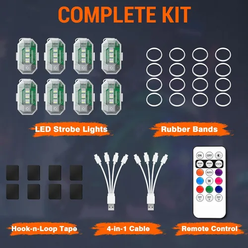 Vista 8 de Luces estroboscópicas LED inalámbricas con control remoto, alto brillo, 8 colores, luces anticolisión, impermeables, luces de advertencia