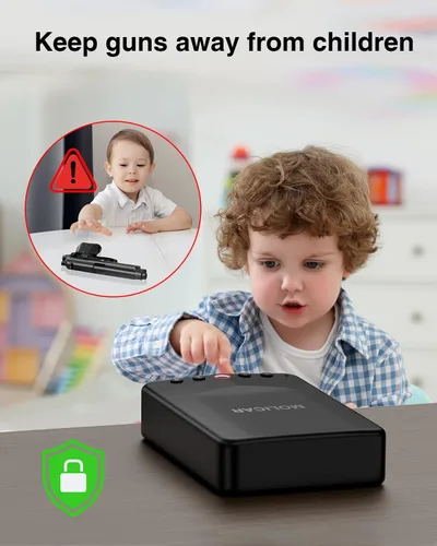 Vista 7 de Caja fuerte para pistola de mano pequeña biométrica, caja de seguridad portátil para pistola con acceso rápido por huellas dactilares, caja