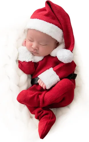Vista 8 de ForBaysy Accesorios de Fotos de Navidad para Bebé Recién Nacido Traje de Sesión de Fotos para Niños y Niñas Disfraz Mono Rojo con Gorro de Navidad