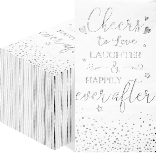 Vista 9 de Pasimy 50 servilletas de despedida de soltera con texto en inglés "Cheers to Love Laughter and Happily Ever After" (Dorado)