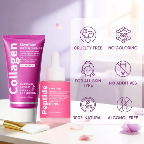 Vista 6 de Máscara facial de colágeno + suero PDRN de péptidos voluminosos, máscara hidrolizada para despegar durante la noche, juego de cuidado de la piel
