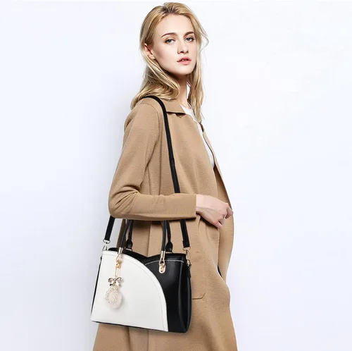 Vista 8 de I IHAYNER Bolsos de mano de cuero para mujer con asa superior, bolso de hombro grande con pompón