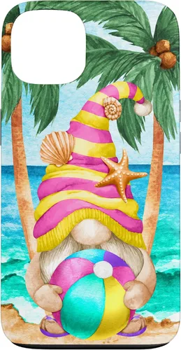 Vista 7 de iPhone 16 Funny Hawaiian Summer Gnome Under Palm Tree For Beach Surfer Case