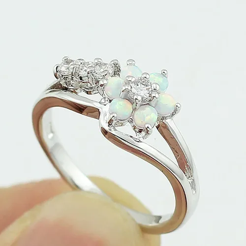 Vista 4 de Anillo de compromiso de aniversario para mujer, anillo de ópalo y circonita, anillo de cobre, regalo de cumpleaños de Navidad