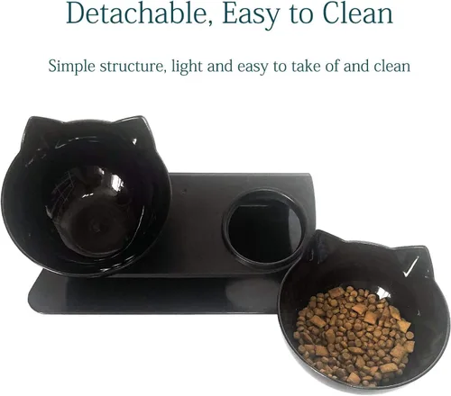 Vista 5 de Luck Dawn Cuencos elevados dobles para gatos con soporte elevado, 15 cuencos inclinados para gatos, soporte protector de cuello, comedero elevado