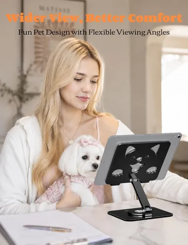Vista 6 de Aoviho Soporte ajustable para tablet iPad – Soporte de escritorio de aluminio giratorio de 360°, soporte plegable y estable para iPad Pro 12.9/11