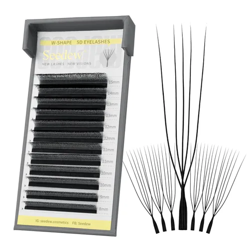 Vista 30 de Extensiones de pestañas 3D, rizo LU/M de 0.003 in, MIX8-0.591 in, 12 filas por bandeja, tallo plano en forma de W, injerto de pestañas natural PBT