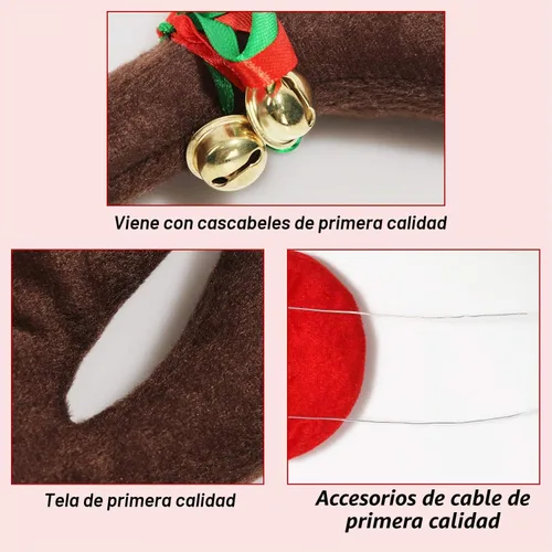 Vista 5 de MOMONI Kit Premium de Reno para Coche, Cuernos, Nariz, Cola - Set Rudolph Decoración Navideña para Coche, Disfraz de Auto, Accesorios de Auto