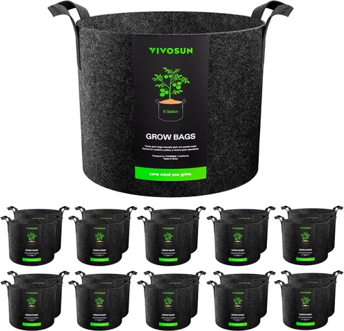 Vista 16 de VIVOSUN Paquete de 10 bolsas de cultivo de 1 galón, macetas de tela reforzadas para jardinería, color negro