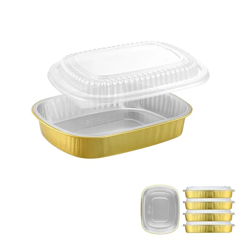 Vista 14 de Bandejas ovaladas de papel de aluminio con tapas a presión (paquete de 5) Recipiente reutilizable de servicio pesado 2 veces más grueso de 25