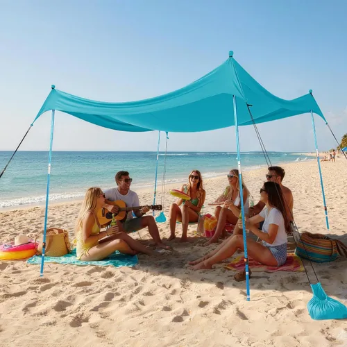 Vista 19 de CROWN SHADES Tienda de campaña de playa de 7 x 7, toldo de playa fácil de desplegar, UPF50+, 2 postes ajustables, turquesa
