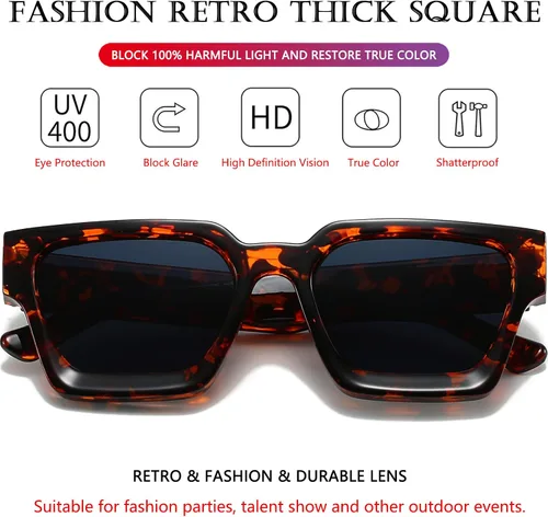 Vista 86 de AIEYEZO Gafas de sol cuadradas para mujeres y hombres, gafas de sol cuadradas con montura gruesa, estilo de diseñador simple
