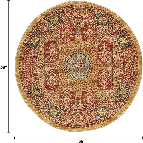 Vista 2 de Unique Loom Palace Collection - Alfombra tradicional, bohemia, medallón (3 pies 3 pulgadas x 3 pies 3 pies 3 pulgadas, redonda, rojo/bronceado)
