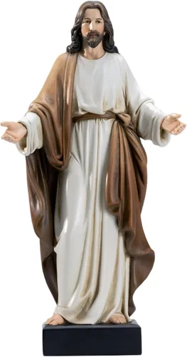 Vista 12 de Estatua de Jesús de 12 pulgadas con brazos abiertos, figura de Jesucristo pintada a mano en túnica azul, escultura religiosa de resina realista