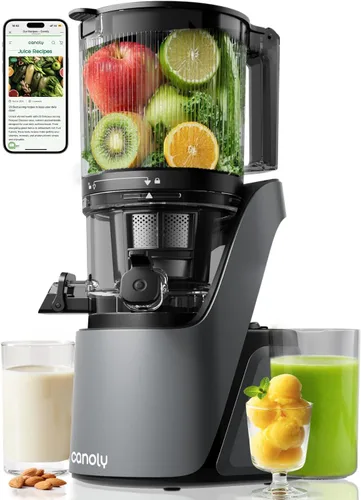 Vista 12 de Canoly 3-in-1 Cold Press Juicer C16, Makes Juice & Sorbet & Nut Milk 6" Extra Wide Feed Chute, Durable AC Brushless Motor, Self Precut System