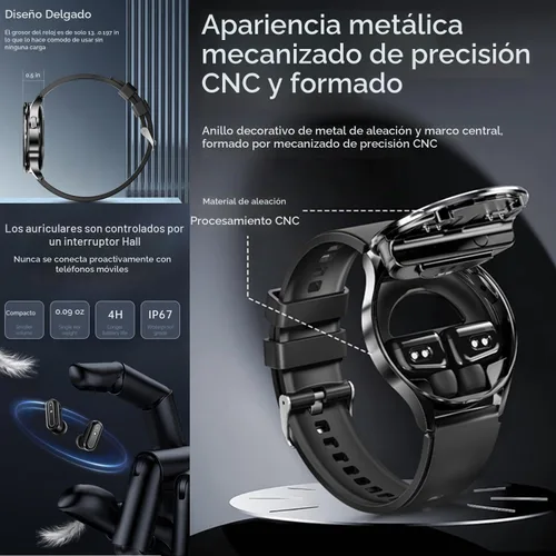 Vista 3 de X10 - Reloj inteligente con auriculares para iPhone, teléfonos inteligentes Android, 1.39 pulgadas, redondo, Bluetooth, llamadas, reloj inteligente