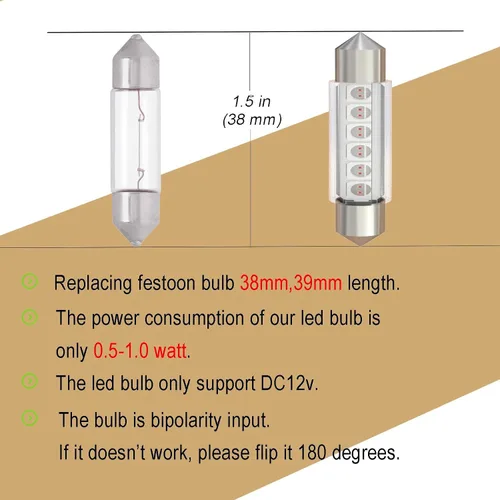 Vista 4 de Bombilla LED Festoon C5W de 38mm 39mm DE3425 DE3423 Bombillas LED Ámbar Amarillo Festoon 6418 6411 6423 Bombilla LED DC 12V para Luces Interiores