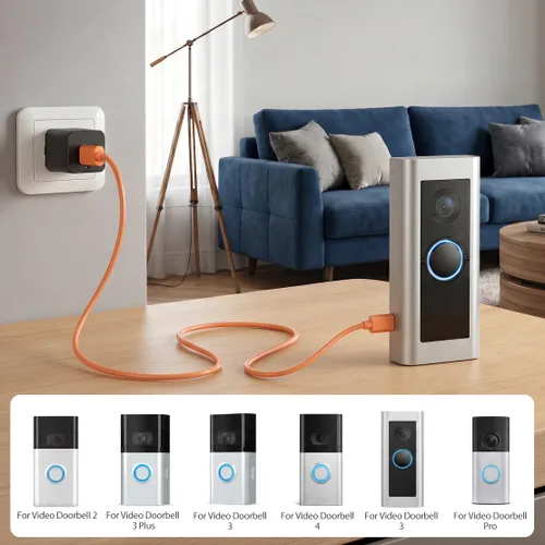 Vista 4 de SCOVEE Cargador de repuesto para timbre Ring Doorbell 2/3/Plus/4, timbre de video Pro/Plus/(versión 2020), cable de carga micro USB para cable