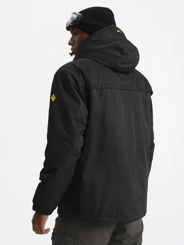Vista 3 de GEMYSE Chaqueta de esquí a prueba de viento para hombre, impermeable, con capucha y varios bolsillos