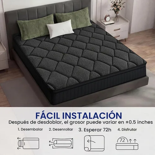 Vista 8 de Vipbear Colchón híbrido tamaño Queen de 10 pulgadas en caja con resortes individuales en bolsillo, espuma viscoelástica de sensación media firme