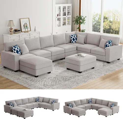 Vista 29 de Legend Vansen - Sofá seccional modular en forma de U con otomano, sofá de esquina reversible moderno para sala de estar (Antracita, 2+3 con otomano)