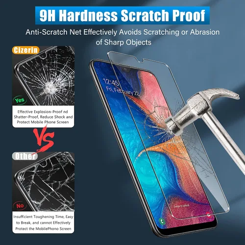 Vista 2 de Protector de pantalla de vidrio templado para Samsung Galaxy A20 y protector de lente de cámara, antihuellas dactilares, a prueba de roturas