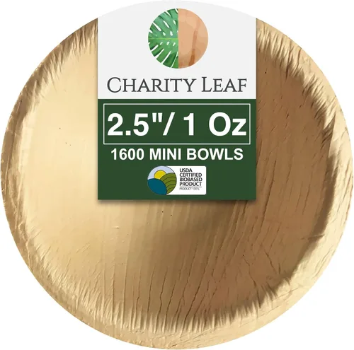 Vista 20 de Charity Leaf Mini tazón redondo de hoja de palma desechable de 3.5 pulgadas (25 piezas) Como bambú Todo natural y biodegradable Tablas