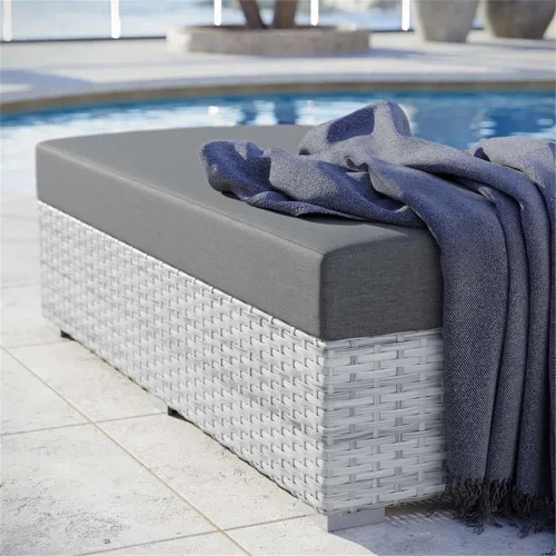 Vista 6 de Modway Convene - Otomana rectangular de mimbre para patio al aire libre, color gris claro