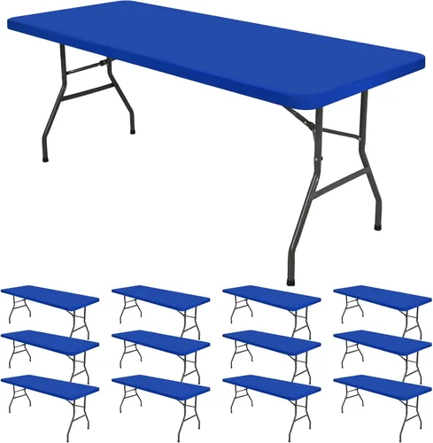 Vista 9 de Paquete de 12 fundas de tela elástica para mesas de 6 pies, fundas de mesa de elastano negro, protector universal rectangular para interiores