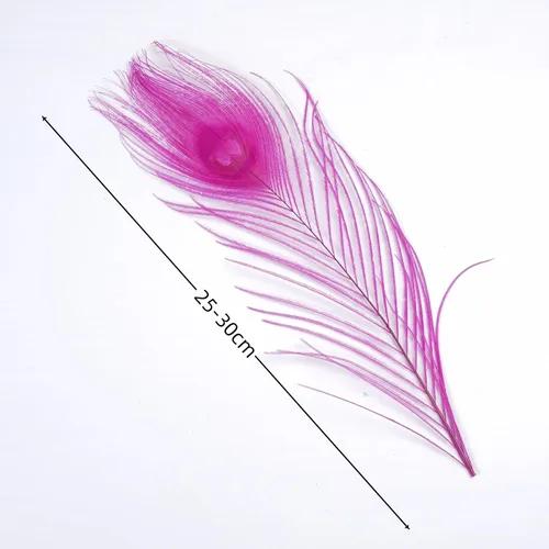 Vista 3 de Shekyeon Paquete de 10 centros de mesa de boda de plumas de pavo real blanqueadas de 10 a 12 pulgadas (fucsia)