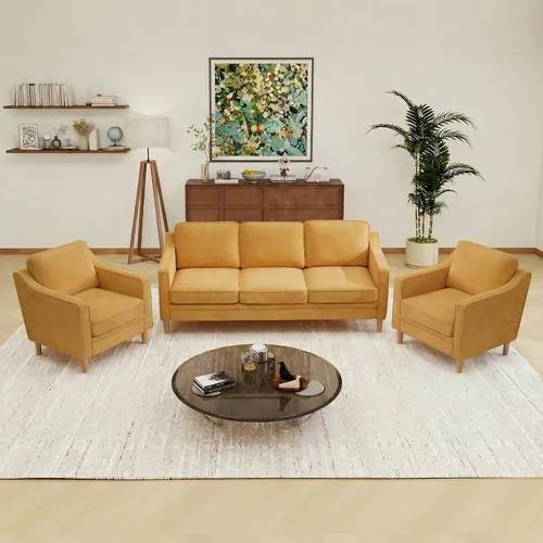 Vista 42 de Kingfun Sofá en Forma de L de 88", Sofá Seccional de Chenilla, Sofás Modernos de Mediados de Siglo con Marco de Madera Maciza para Sala de Estar