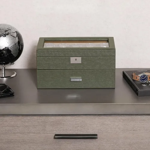 Vista 8 de ROTHWELL Caja de relojes de cuero de 20 ranuras - Estuche de exhibición organizador de joyas de lujo, - Estuche de exhibición con cerradura con tapa
