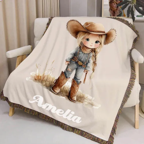 Vista 4 de Manta con nombre de vaquera occidental para bebé, manta personalizada para bebé, decoración de guardería, manta con nombre personalizado para niños
