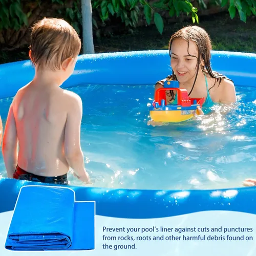 Vista 5 de Boao Almohadilla de revestimiento de piscina de 12 pies para piscinas sobre el suelo, lona para proteger la piscina inflable, tela debajo del suelo