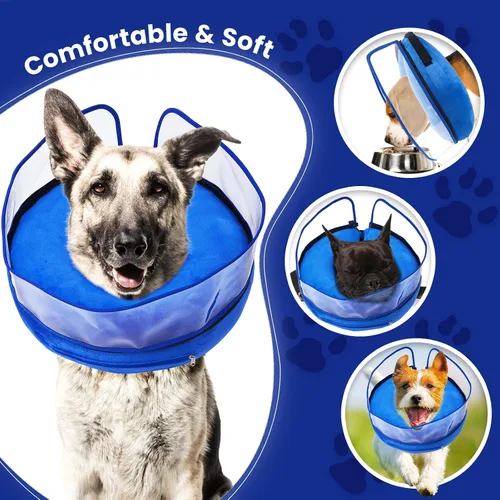 Vista 6 de BARKLESS Cono de perro, cono inflable para perro después de cirugía para razas pequeñas y medianas, collar de cirugía suave con escudo protector