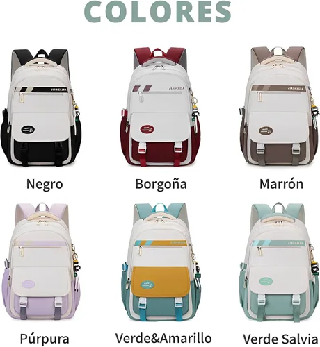 Vista 7 de Mochila Kawaii con bonitos accesorios, protección para la columna vertebral, antiladrón, bonita bolsa de libro estética, Verde (Mint Green), Kawaii
