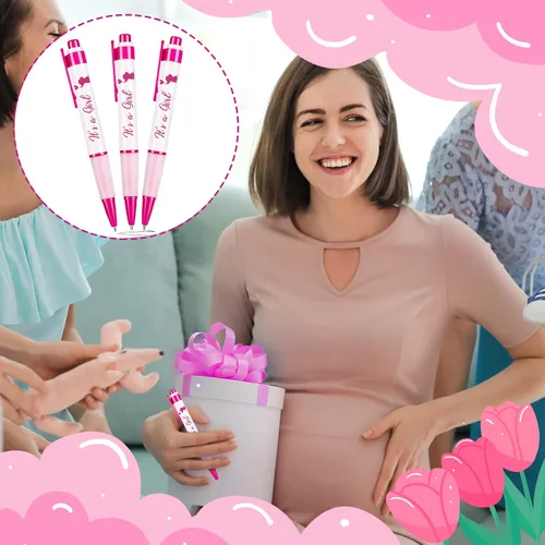 Vista 5 de Outus 60 bolígrafos retráctiles para baby shower, con mensajes giratorios, regalos de baby shower, regalos para invitados de fiesta (niña)