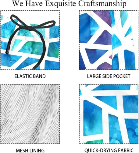 Vista 4 de Mens Swim Trunks Quick Dry Swim Shorts with Mesh Lining Swimwear Bathing Suits Triangle Mosaico