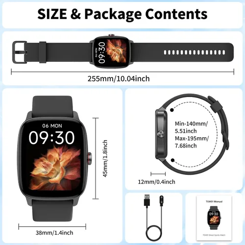 Vista 9 de Reloj inteligente para hombres y mujeres con llamadas Bluetooth, rastreador de fitness con pantalla táctil de 1.85 pulgadas, monitor de frecuencia