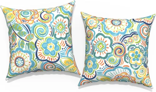 Vista 17 de Juego de 2 fundas cuadradas de 16 x 16 pulgadas para cojín de exteriores, fundas decorativas modernas para cojín de respaldo para muebles de patio