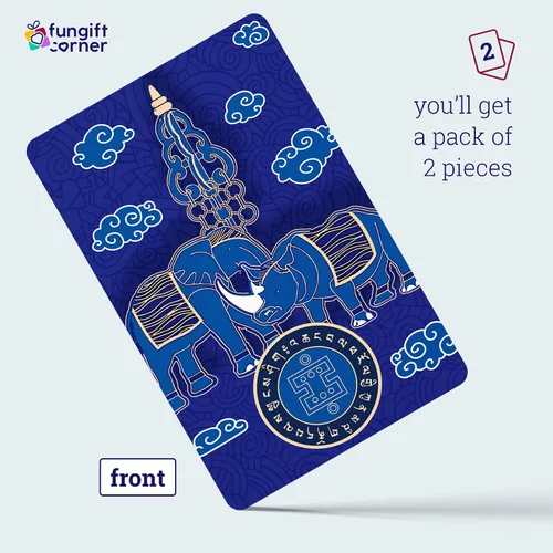 Vista 3 de Elefante azul y rinoceronte con amuleto de personal Ksitigarbha Feng Shui, símbolo de protección contra la pérdida de dinero, regalo de Feng Shui