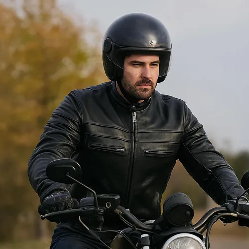 Vista 2 de Daniel Smart - Chaqueta de cuero negro para hombre, con cuello mandarín, con bolsillos interiores